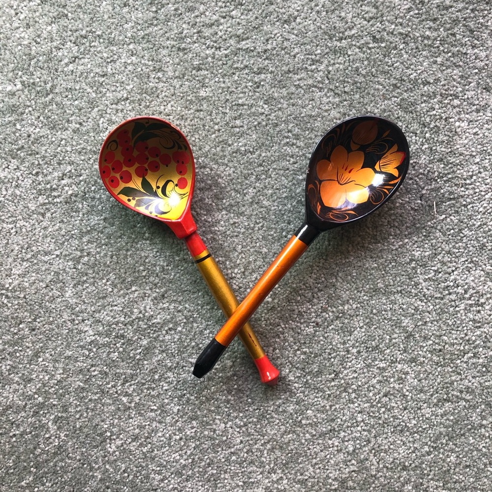 Two decorative wooden spoons